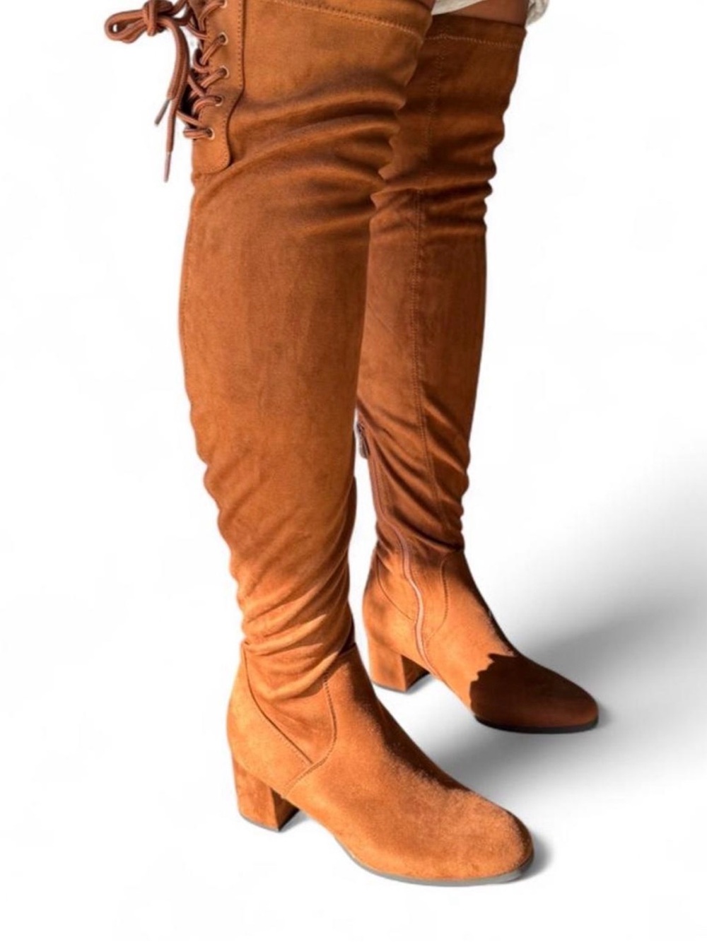 Dream Pairs Women's Over-the-Knee Suede Boots in Cognac Brown